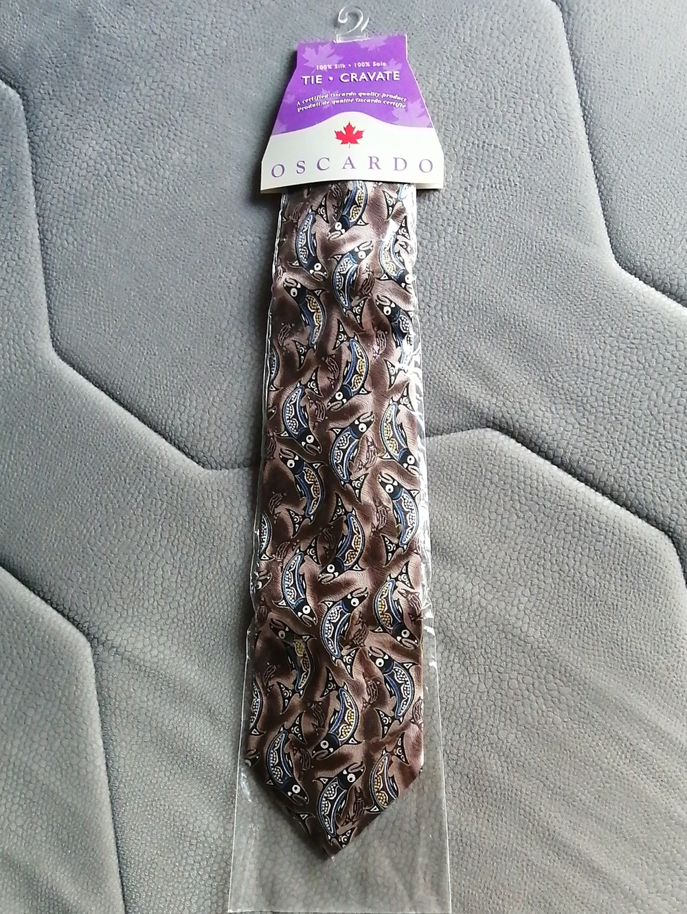 🇨🇦 Oscardo 100% Silk Neck Tie Indian Salmon Brown First Nations Canadiana